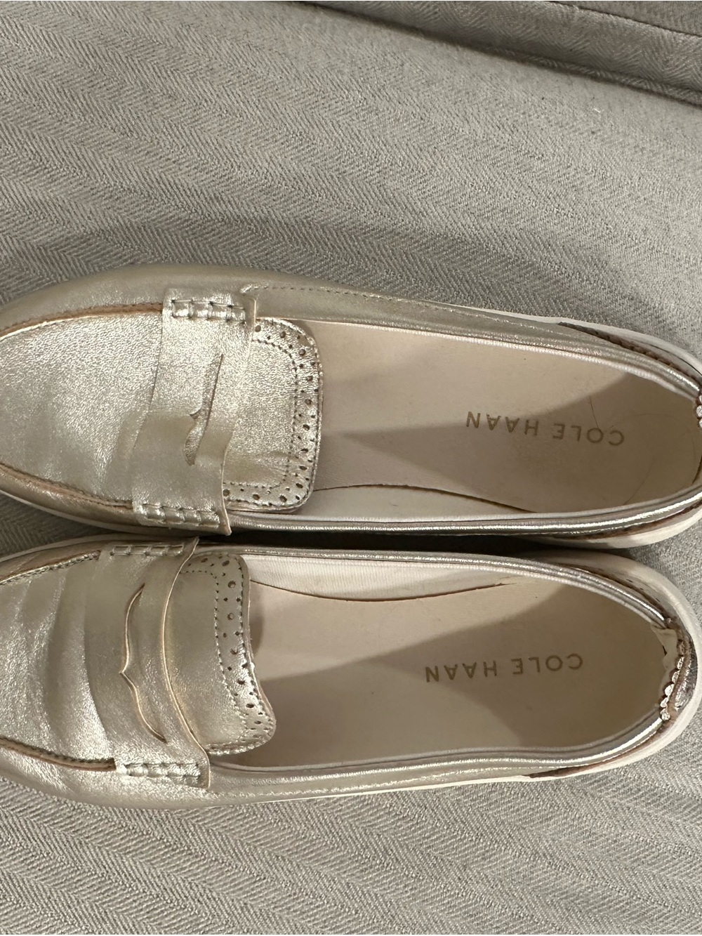 Cole Haan Metallic Champagne Penny Loafers